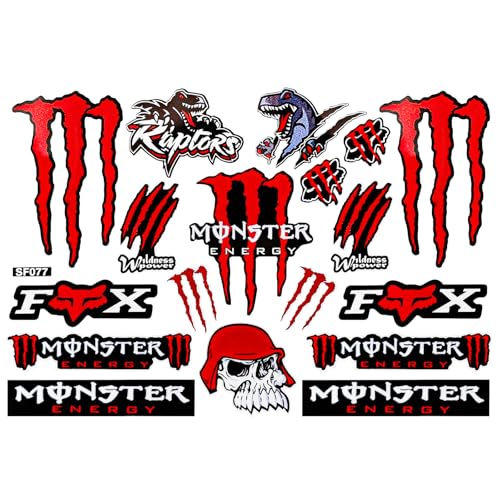 Reflective Monster Energy Decal Stickers, Waterproof Stickers Motorcycle Cool, Motorcycle Helmet, Skateboard, Car and Dirt Bike Motorcycles Red