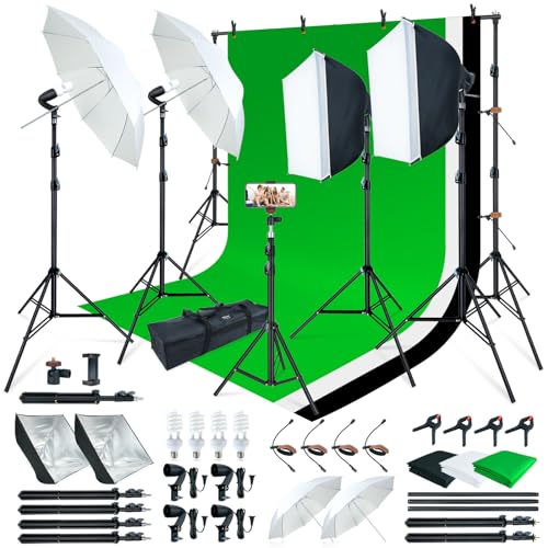 LINCO Lincostore Photo Video Studio Light Kit AM169 - Including 3 Color Backdrops (Black/White/Green) Background Screen