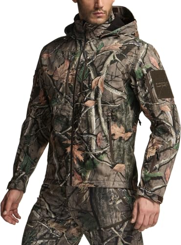 CQR Men's Fleece Lined Tactical Softshell Jackets, Lightweight Water Resistant Hunting Hiking Jacket, Winter Outdoor Jacket, Operator Print Jacket Hunting Camo, Small