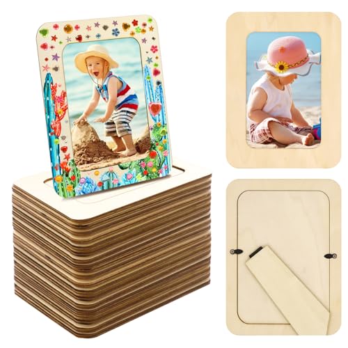 RYKOMO 30 Pack Wooden Picture Frames for Crafts, Wooden Frames for 4 x 6 Photos, Unfinished Wood Frame for Painting, Stickers, DIY Art Projects, Decorate