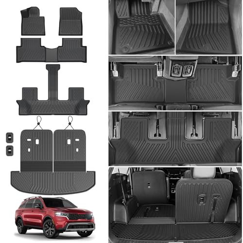 HOUCLEMIC Floor Mats for 2021-2025 Kia Sorento 6/7 Passenger (not for Hybrid), All Weather TPE Rear Cargo Mat with Backrest Mat Protection for 2025 Kia Sorento Car Mats Accessories