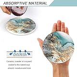 Lahome Marble Pattern Coasters - Round Drinks Absorbent Stone Coaster Set with Ceramic Stone and Cork Base for Kinds of Mugs and Cups (Blue, Set of 6)