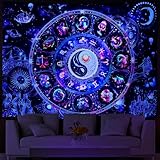 Lahasbja Blacklight Constellation Tapestry UV Reactive Sun and Moon Tapestries Spiritual Zodiac Astrology Tapestry Psychedelic Galaxy Backdrop Mystic Yin Yang Wall Hanging for Bedroom