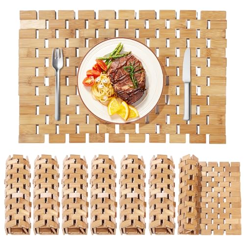 MABOZOO Bamboo Placemats,Thick Farmhouse Rolling Place Mat for Table Protection,Anti-Slip and Heat-Resistant Table Mat for Kitchen, Dinning Room (6 Pcs)