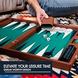 Pointworks 19 Inch Premium Backgammon Sets for Adults Leather Brown - Green. Premium 1.6 Inch Checkers & Dice Set, Travel Backgammon Set, Large, Backgammon Board Game, Backgammon Game Set