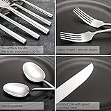 Kelenfer Silverware Set Flatware Set Stainless Steel Heavy Cutlery Set Hexagon Handle Mirror Finished 60 Pieces Service for 12