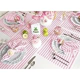 Solino Home Stripe Linen Placemats 19" L x 14" W – 100% Pure Linen Cherry Blossom and White Cloth Placemats Set of 4 – Amalfi Stripe, Washable Fabric Place Mats for Spring