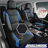 Skechers Memory Foam Car Seat Covers, Air Cool Mesh Thick Seat Covers,Two Front Car Seat Protector, Airbag Compatible, Automotive Comfort & Protection for Most Cars, Vans,Trucks, SUVs,Blue