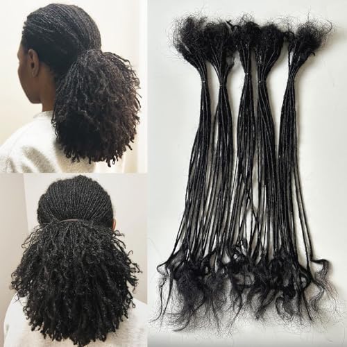 Real Human Hair Micro Locs with Curly Ends 0.1cm Width 14inch 50strands Full Handmade Soft Natural Black Dreadlock Extension Human Hair Sister Locks for Women/Men/Girls Can Be Dyed and Bleached