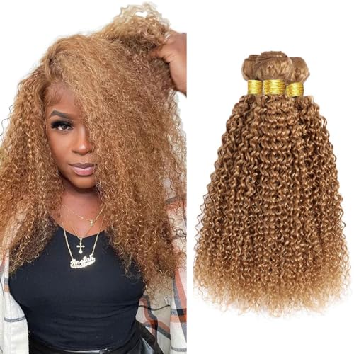 Honey Blonde Bundles Human Hair Color 27 Kinky Curly Bundles Brazilian Unprocessed Virgin Hair 3 Bundles 16 18 20 Inch Color 27 Bundles