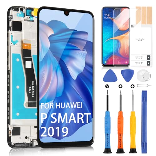 Screen Replacement for Huawei P Smart 2019 LCD Display Touch Screen Digitizer Full Assembly Pot-LX3 LX1 LX1AF LX1RUA LX2J with Repair Tools(Black with Frame)