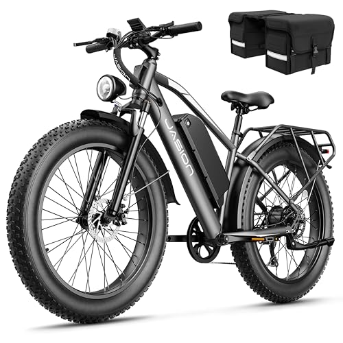 Jasion EB5 MAX Electric Bike for Adults with 1500W Peak Motor, 48V 15Ah (720Wh) Battery Electric Mountain Bike, 26'' x 4'' Fat Tire Ebike, 28+MPH Speed, Cruise Control, with Fenders, Rear Rack