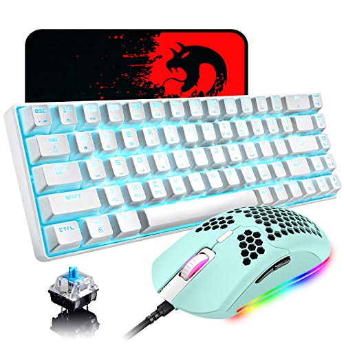 LexonElec 60% Mechanical Gaming Keyboard and Mouse, 18 RGB Backlit Effects, 68 Key Lightweight Gaming Mouse with 6400DPI Cellular Optics, Gaming Mouse Pad for Gamers and Typists (Green)