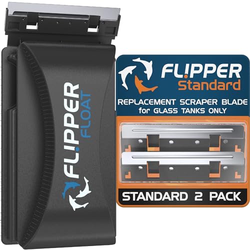 FL!PPER Flipper Cleaner Float - 2-in-1 Floating Magnetic Aquarium Glass Cleaner- Scrubber & Scraper Aquarium Cleaning Tools & Standard Aquarium Scraper Replacement Blades