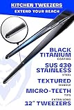 Dalstrong Chef Tweezers Professional Kitchen Tongs- 12" high-precision Tweezer Tongs for Cooking - Stainless Steel Black w/vTitanium Coating - Dad's Valentine Gift for BBQ, Plating, Multi-use