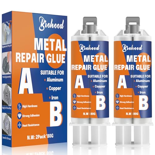 Brohood Metal Glue, 2 Pack High Strength Fast Curing Liquid Metal Epoxy Glue, Heat Resistant Metal to Metal Repair Glue, Metal Glue Heavy Duty Waterproof for Leak Sealing Welding Aluminum Steel 80g*2