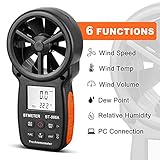 BTMETER BT-866A Pro Handheld HVAC Anemometer for CFM Air Flow, Wind Speed Meter Gauge Measures Wind Velocity Temp%RH Dew Point with USB Sync to PC