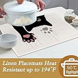 Black Cat Placemats,Cute Funny Cat Table Mats Set of 6,12x18 Inch,Waterproof Oil-Proof Washable and Reusable Linen placemats Holiday Party Kitchen Table Decorations