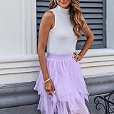 PUKAVT Tulle Skirts for Women High Waist Elastic Midi Skirt A-line Irregular Layered Mesh Tutu Skirts Black L