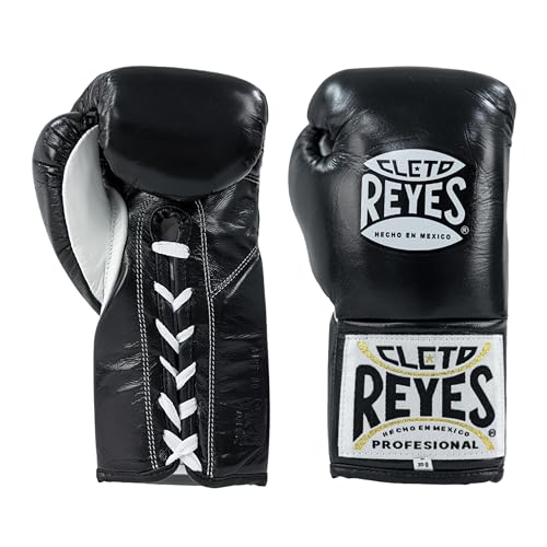 CLETO REYES Pro Boxing Gloves for Women and Men, Fighting, Sparring, Muay Thai, MMA, Kickboxing, Leather, Laced, 8 oz, Black