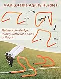 GHB Agility Ladder,Football Training Equipment Set,4 Agility Hurdles, 20 feet 12 Rungs Speed Ladder,12 Disc Cones,Resistance Parachute, Jump Rope, 5 Resistance Bands for Workout