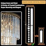 Arotikee Luxury Gold Crystal Chandelier for High Ceilings, 37-Lights Modern Long Foyer Entrance Crystal Chandelier Pendant Light Fixture for Grand Living Room Staircase(Height 62" Dia 28")