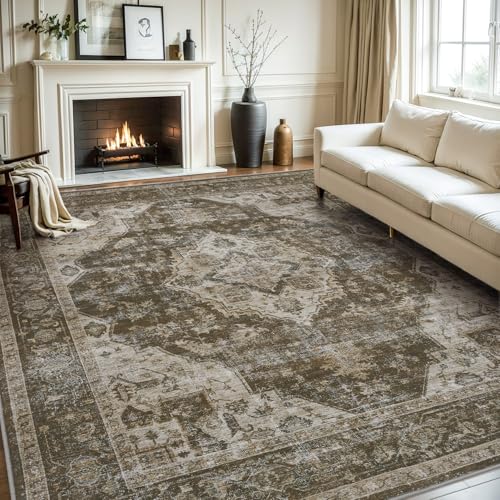 AMOAMI-Area Rug 8X10 Rugs for Living Room-Vintage Soft Coffee&Brown Rugs for Bedroom-Non Slip Carpet-Washable Rug for Dining Room Living Room Bedroom Office Under Table