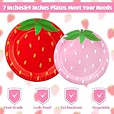 Strawberry Party Tableware Set Strawberry Theme Paper Plates Napkins Cups Strawberry Plastic Tablecloth Disposable Strawberry Party Supplies for Birthday Party Baby Shower