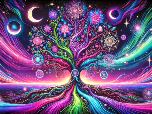 BlissYard Blacklight UV Reactive Tapestry Glow in the Dark Tapestry 78 * 59 Tree of Life Backdrop Psychedelic Design Background Wall Hanging for Bedroom Living Room Decoration