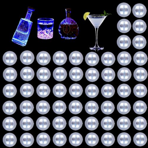 LED Coaster, 60 Pack LED Bottle Lights Coaster for Drinks, Liquor Bottle Light Stickers Coasters, Flash Light Up Bar Coaster for Club, Bar, Party, Wedding Decor (60pcs-White)