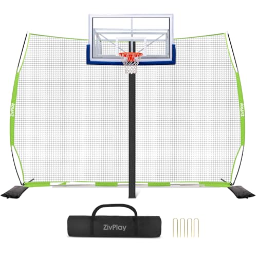 Basketball Net Catcher Basketball Backstop Net Basketball Barrier Nets for Backyard 12 x 10 ft Rebounder to Guard Rebound and Return Basketball with Sand Bags and Carry Bag
