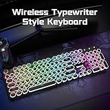 Redragon K710 Wireless Typewriter Style Mechanical Gaming Keyboard, Bluetooth/2.4Ghz/Wired, RGB Backlit, Rechargeable, Blue Switch - Clicky, Metal Panel, Round Keycaps, Black