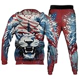 URVIP Unisex 3D Printed Novelty US-Flag Animal Hoodie Adult Two Pieces Tracksuits Sweatshirts Joggers Sweatpants Set Lion-01 L