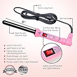 Le Angelique 19mm 3/4 Inch Thin Ceramic Curling Wand for Short Hair, Small Tight Curls & Spirals - Professional Clipless Curler Iron with Glove and 2 Clips | 430F Instant Heat | Dual Voltage - Pink