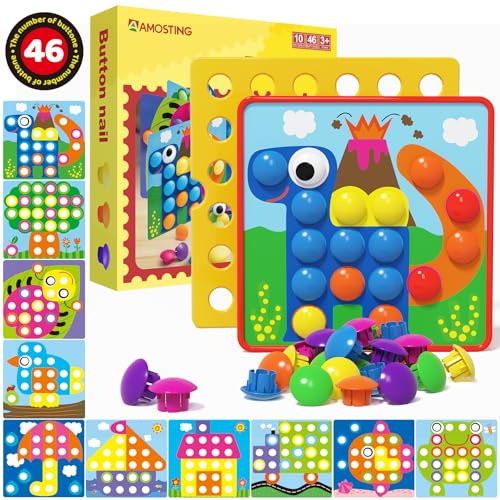 AMOSTING Color Matching Mosaic Pegboard – Sensory Early Learning Kids Activity, Educational Preschool Toys Gifts for Toddlers, Boys & Girls Ages 3+