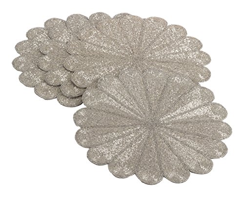 Saro LifeStyle 201.S15R Flower Design Beaded Placemat, Silver, 15" (Set of 4 pcs)