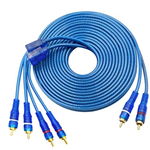 YQMRCZRF RCA Car Audio Cable Y Splitter Adapter Cord 2 Channel to 4 Channel Twisted Pair Cable OFC Full Shielded with Noise Reduction，2 Male to 4 Male RCA Car Audio Interconnect Cable (5M)