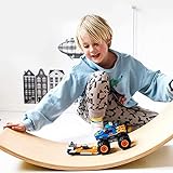 Gentle Monster Wooden Wobble Balance Board, 35 Inch Rocker Board Natural Wood, Kids Toddler Open Ended Learning Toy, Yoga Curvy Board for Classroom & Office Adult