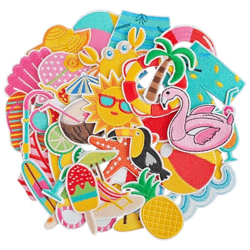 RF-patch 33 Pcs Summer Iron on Patches, Embroidered Summer Iron on/Sew on Patches for Clothes, Hats, Dress, Backpacks