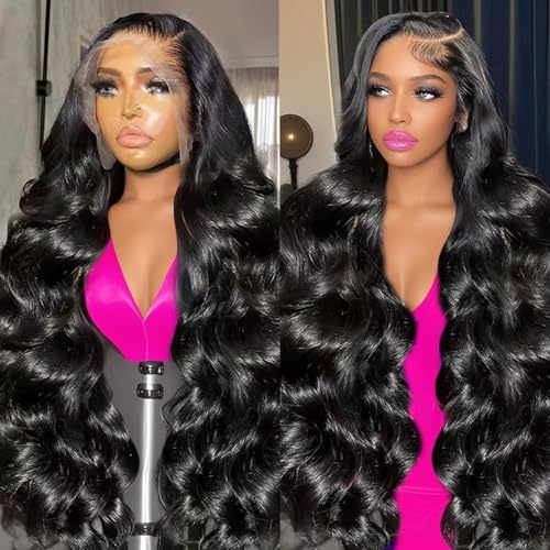 Kebetter 13x6 Lace Front Wigs Human Hair Pre Plucked 200% Density Body Wave HD Lace Front Wigs Human Hair with Baby Hair Natural Black Wig For Women(30 inch)