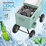 VINGLI 80 Quart Wagon Rolling Cooler Ice Chest, Patio Cooler w/Long Handle and 10" Wheels, Beach Patio Party Bar Cold Drink Beverage Cart