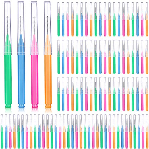 Patelai 100 Pieces Braces Brush for Cleaner Interdental Brush Toothpick Dental Tooth Flossing Head Oral Dental Hygiene Flosser Toothpick Cleaners Tooth Cleaning Tool(Bright Colors,Multiple Sizes)