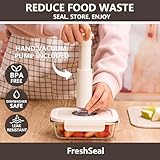 FreshSeal Glass Vacuum Sealable Container Set for Food Storage, 9 Pieces, 6 Sizes, with Hand Vacuum Pump and 10 Vacuum Sealable Bags