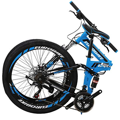 EUROBIKE 26 in Mountain Bike Folding Bicycle 21 Speed 3 Colors (Blue)
