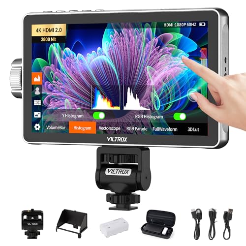 VILTROX DC-A1 2800 Nit Camera Monitor, 7 inch HD 1920x1080 IPS Touch Screen Camera Field Monitor with 4K HDMI 2.0 in/Out, 3D LUT, Focus Peaking, Video Assist, HDR Full Waveform, F550 Battery