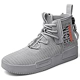 RUNMAXX Mens Fashion Walking Lace Up High Top Shoes Stylish Running Athletic Casual Sneaker Grey, 9.5