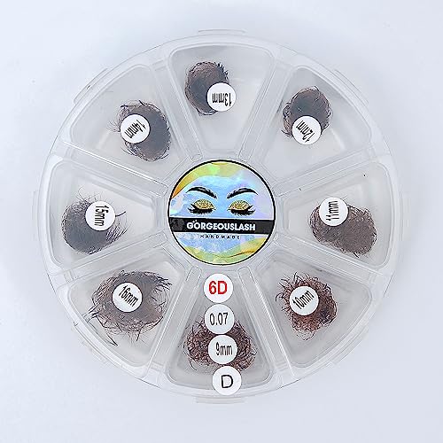 6D Brown Color Lashes, 1000 Premade Volume Fans, Eyelash Extension. Handmade! (D Curl - 6D - 0.07, Dark Brown)