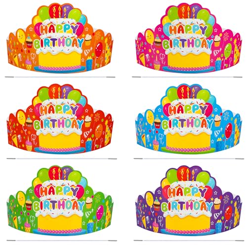 Maniaacer 30 Pcs Birthday Party Crowns for Kids Happy Birthday Hats Colorful Crown Set Paper School Classroom Hats with Elastic Band for Classroom School Kids Teacher Party Supplies