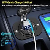 USB C Car Charger Socket 12V USB Outlet 2 Pack: Aluminum Metal 78W Dual USB-C PD 30W and 18W QC3.0 Port Multi USB Charger Outlet with LED Voltmeter Power Switch for RV Motorcycle Boat Marine