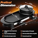 Hot Pot with Grill,2200W 3 in 1 Electric Hot Pot with Multifunction Smokeless Non-Stick Grill,110V Removable Hotpot Pot with Separate Dual Temperature Contral,Shabu Korean BBQ Grill for 2-12 People